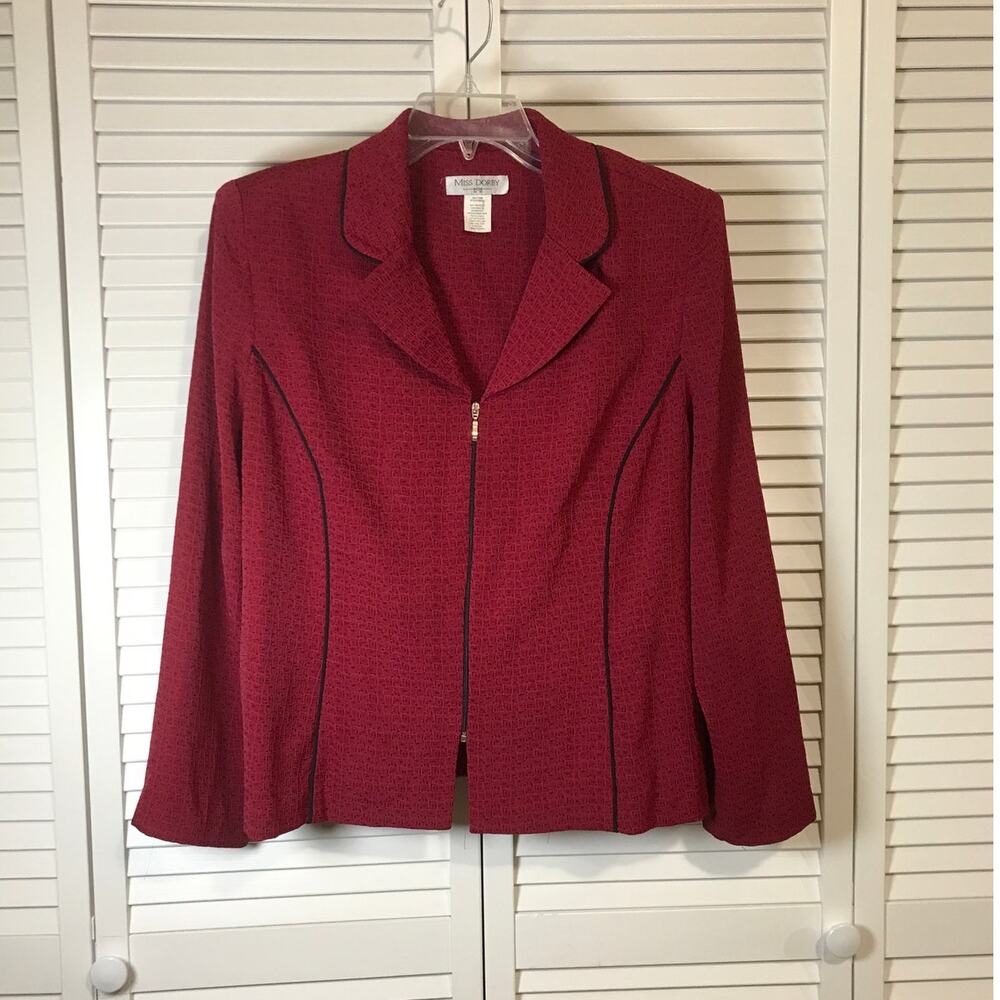 Miss Dorby Vintage Red Geometric Collared Long Sleeve Jacket XL